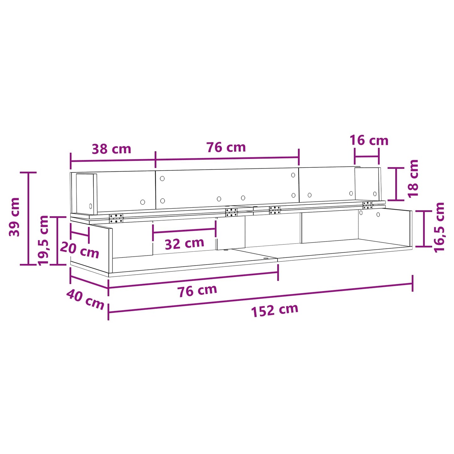 Studio Desk Old Wood 152 x 40 x 19.5 cm Engineered Wood