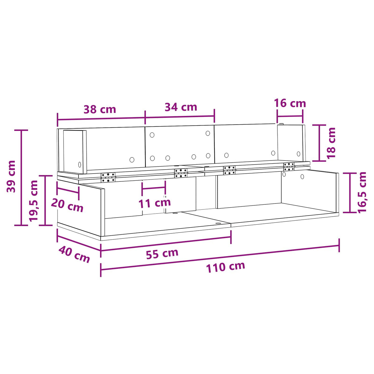 Studio Desk Oak Wood 110 x 40 x 19.5 cm Engineered Wood