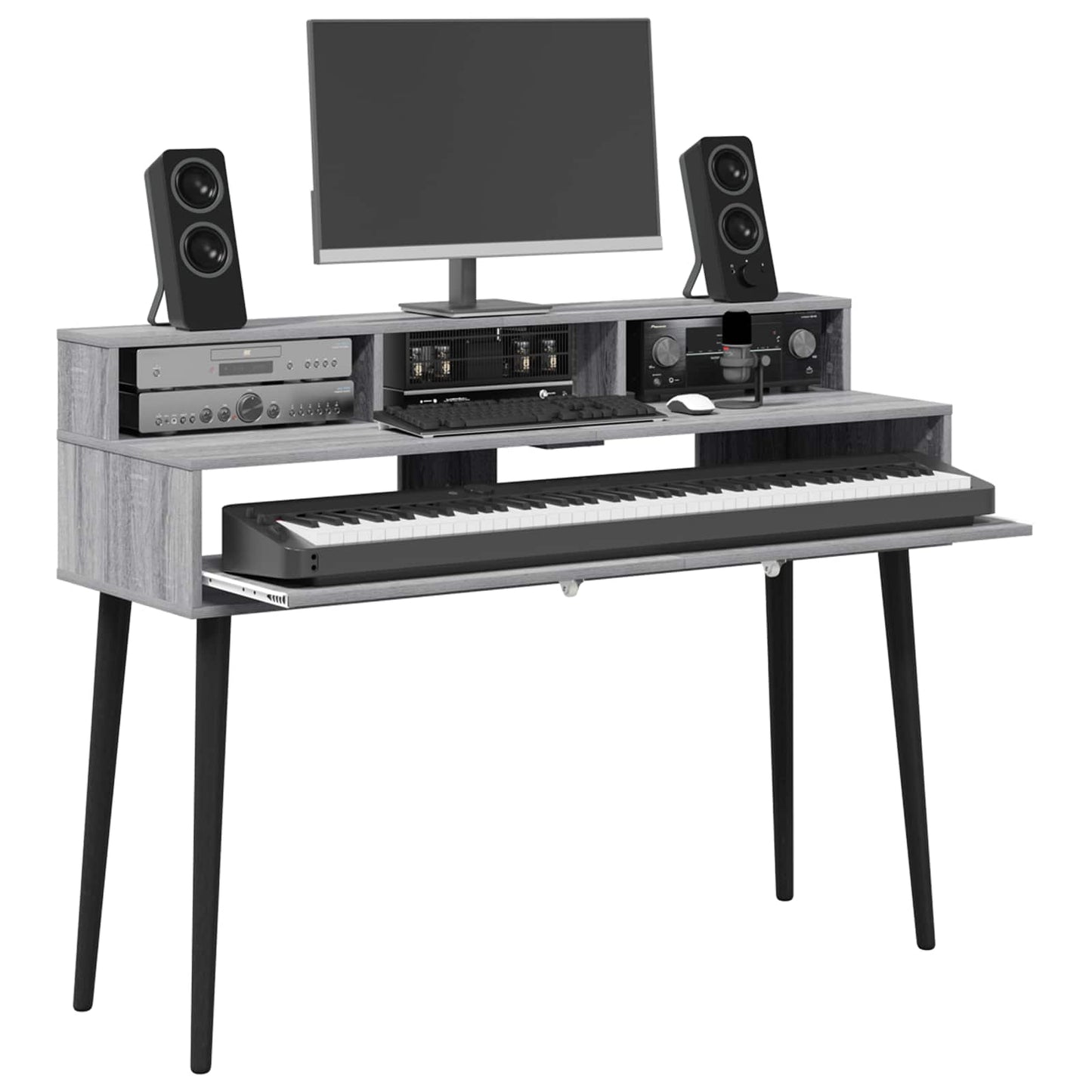 Studio Desk Grey Sonoma 130 x 42.5 x 36 cm Engineered Wood