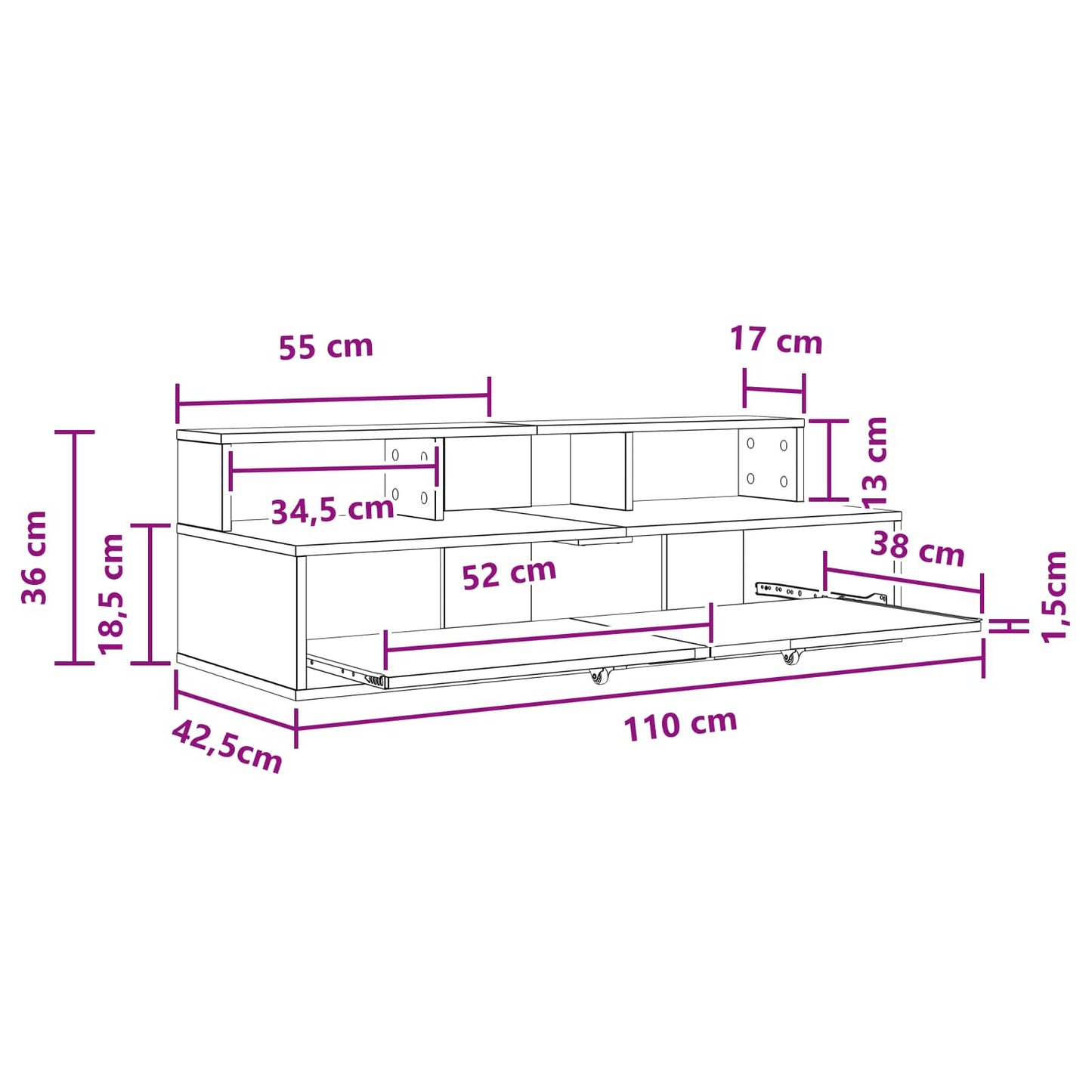 Studio Desk Old Wood 110 x 42.5 x 36 cm Engineered Wood