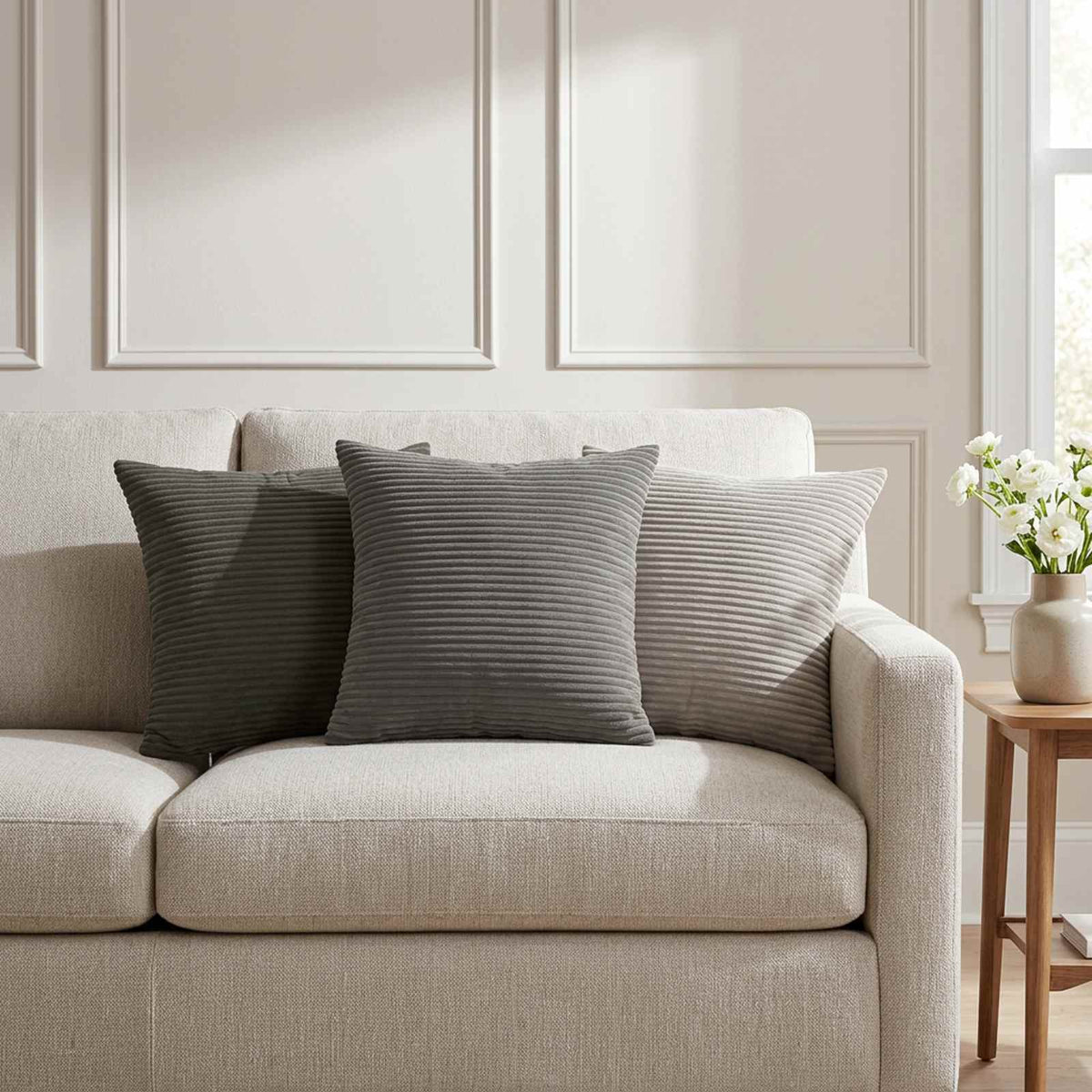 Cushion Cover 6 pcs HEERLEN Dark Grey 35 x 35 cm Corduroy