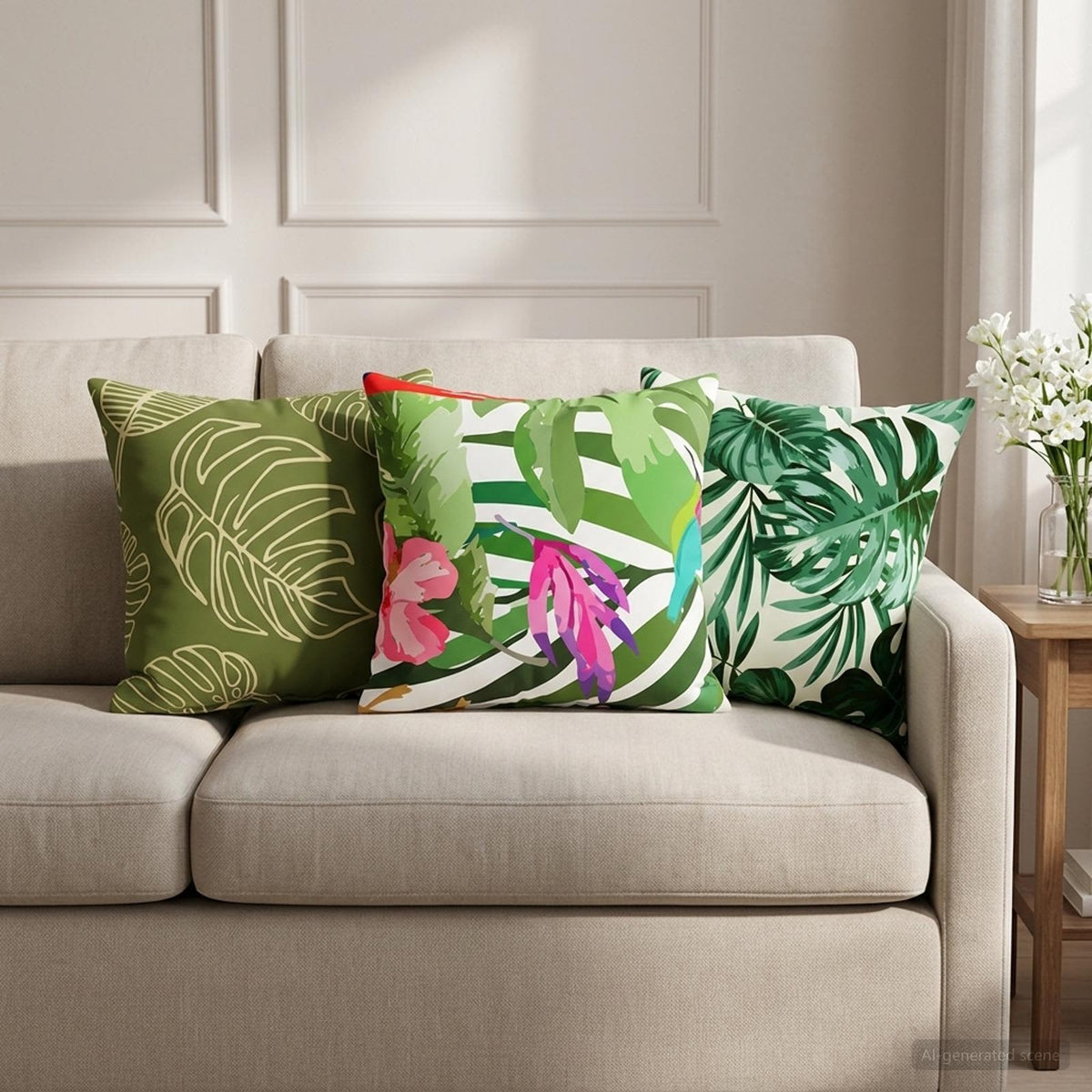 Cushion with Pillow HEERLEN 2 pcs Leaf Design Polyester