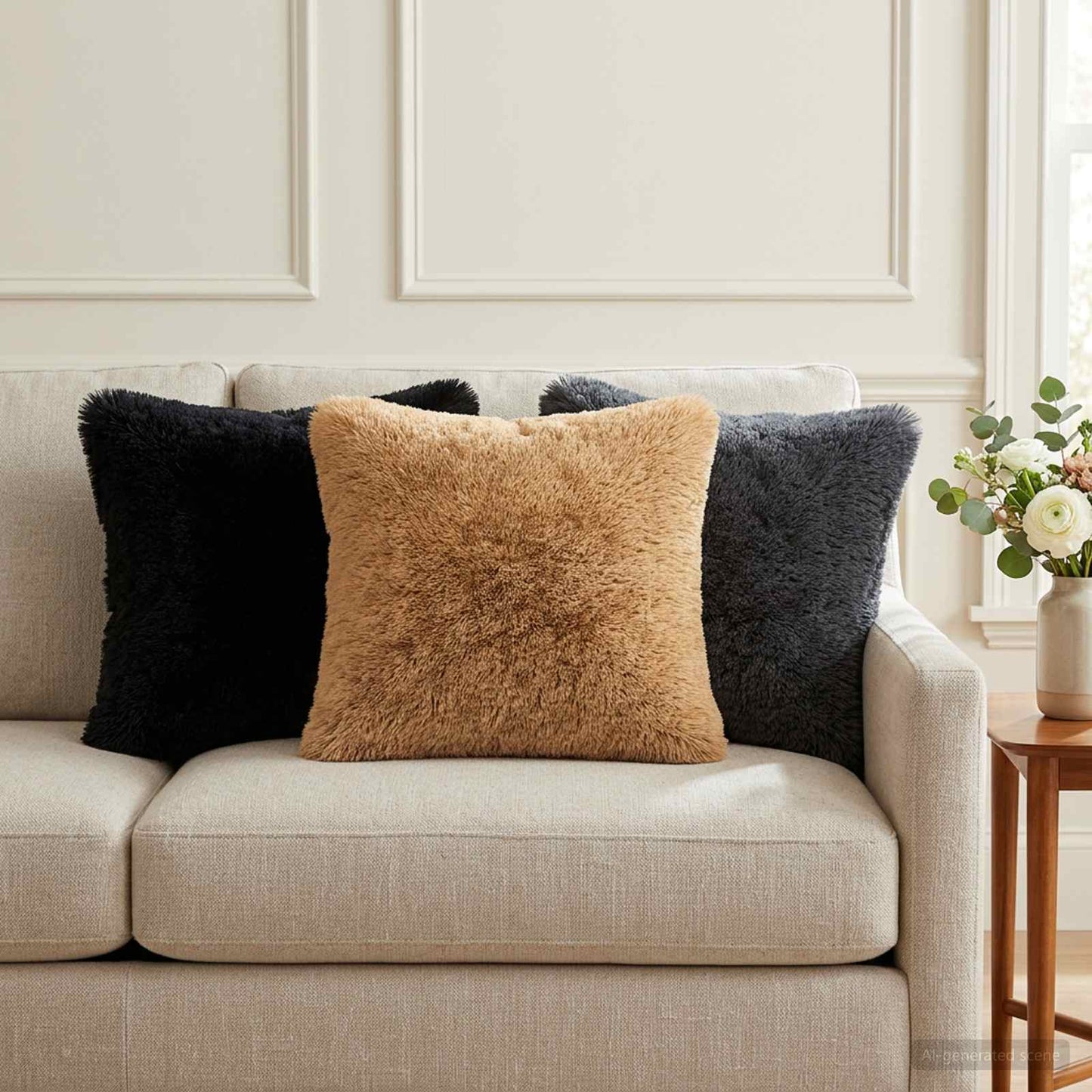 Cushion with Pillow HEERLEN 12 pcs Taupe PV Fleece