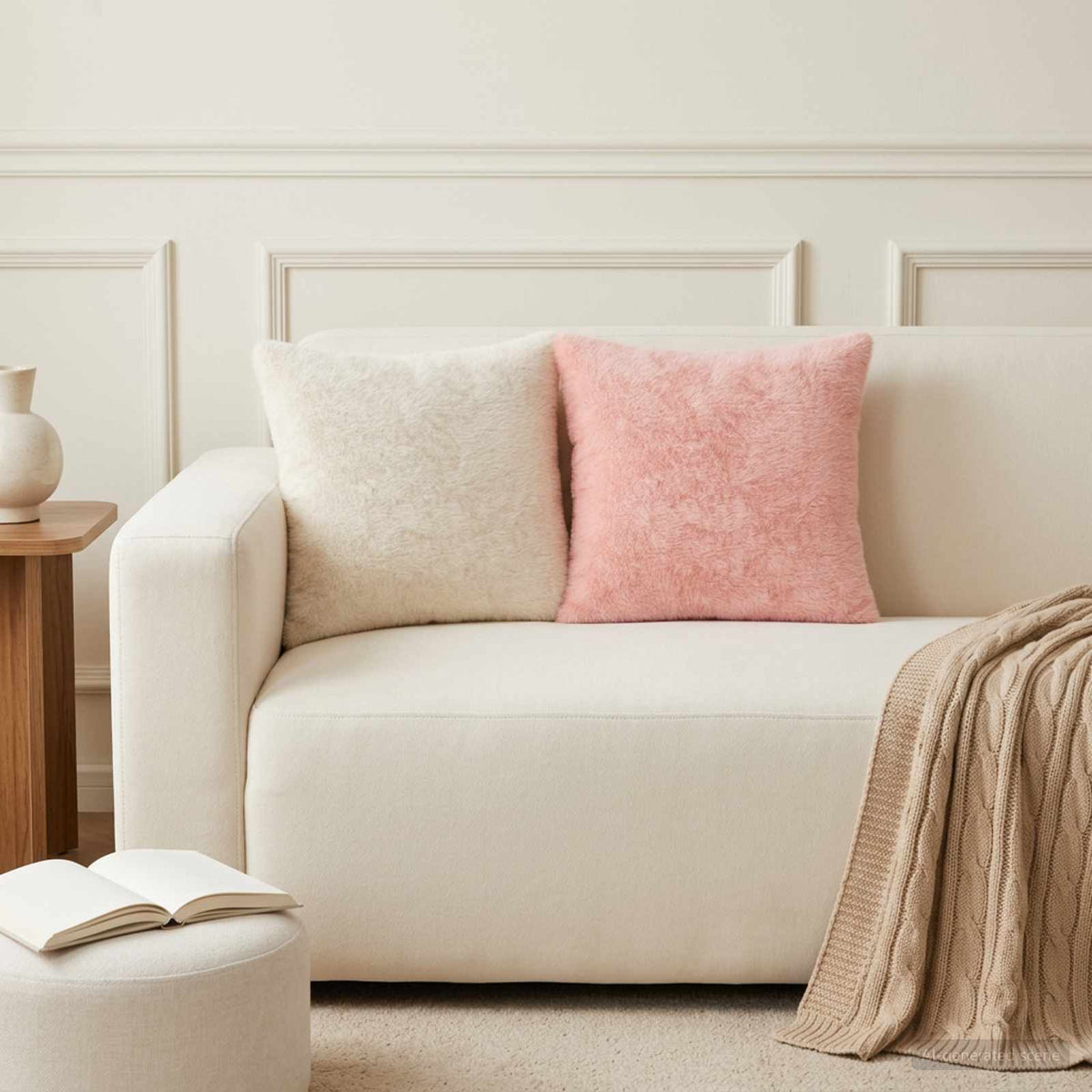 Cushion Cover 6 pcs HEERLEN Pink 40 x 40 cm Faux Rabbit Fur