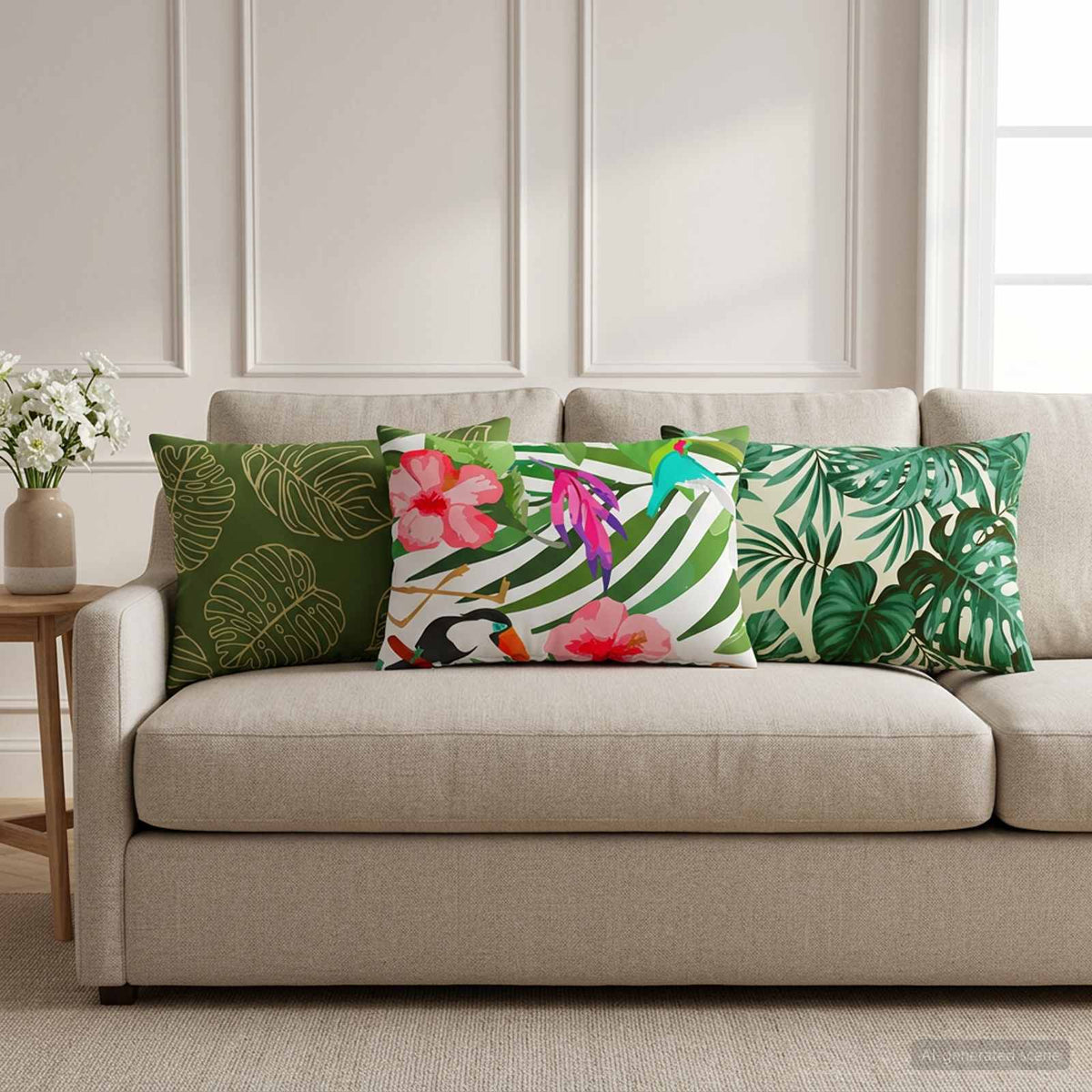 Cushion with Pillow HEERLEN 6 pcs Leaf Pattern Polyester