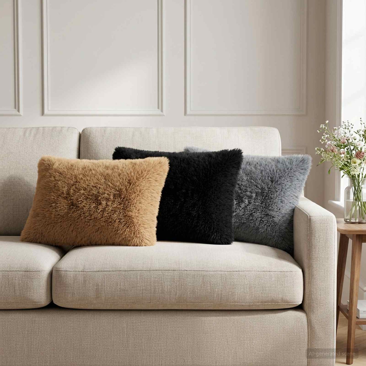 Cushion with Pillow HEERLEN 6 pcs Taupe PV Fleece
