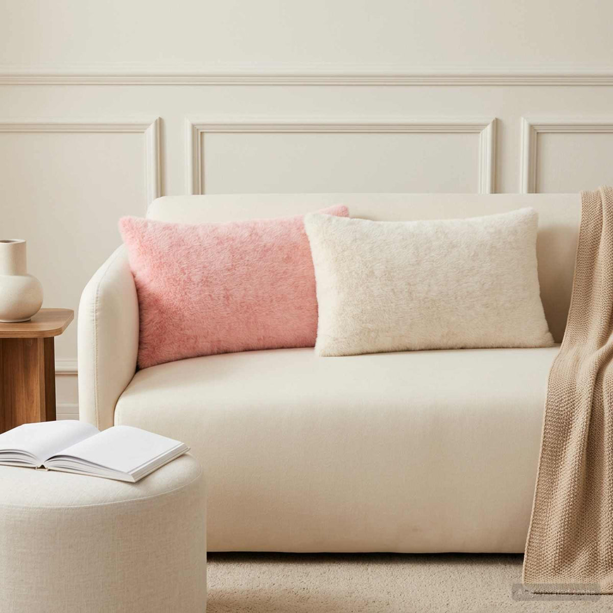 Cushion Cover 6 pcs HEERLEN White 30 x 50 cm Faux Rabbit Fur