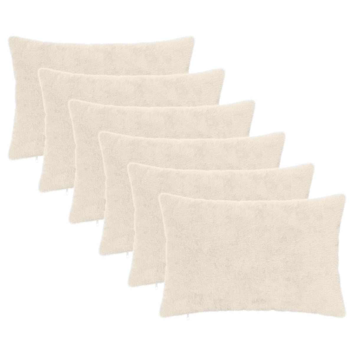 Cushion Cover 6 pcs HEERLEN White 30 x 50 cm Faux Rabbit Fur