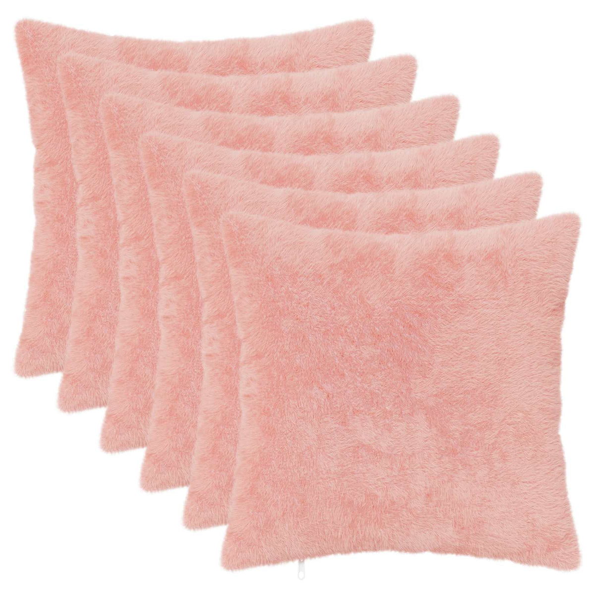 Cushion Cover 6 pcs HEERLEN Pink 40 x 40 cm Faux Rabbit Fur