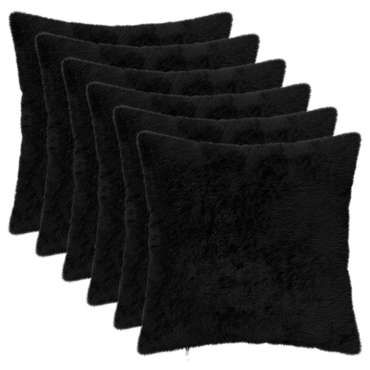 Cushion Cover 6 pcs HEERLEN Black 40 x 40 cm Faux Rabbit Fur