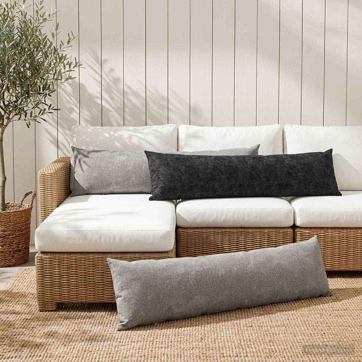 Throw Pillow HEERLEN Dark Grey 40 x 145 cm Chenille Fabric