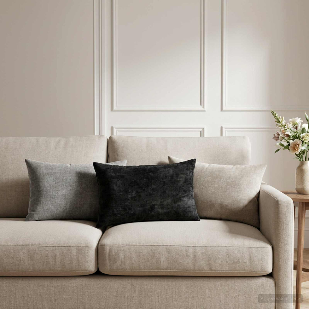 Cushion with Pillow HEERLEN 2 pcs Dark Grey Chenille Fabric