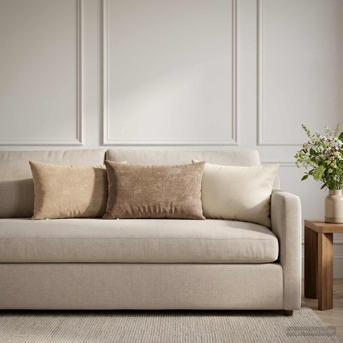 Cushion with Pillow HEERLEN 2 pcs Cream Chenille Fabric