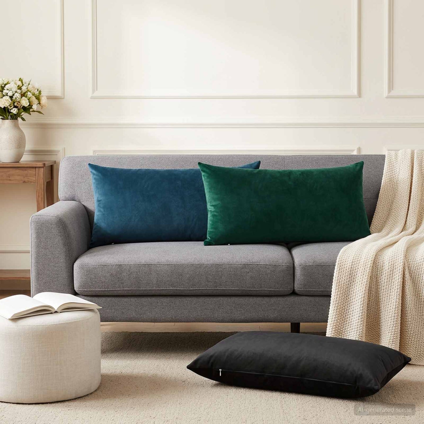 Cushion with Pillow HEERLEN 2 pcs Dark Green Velvet