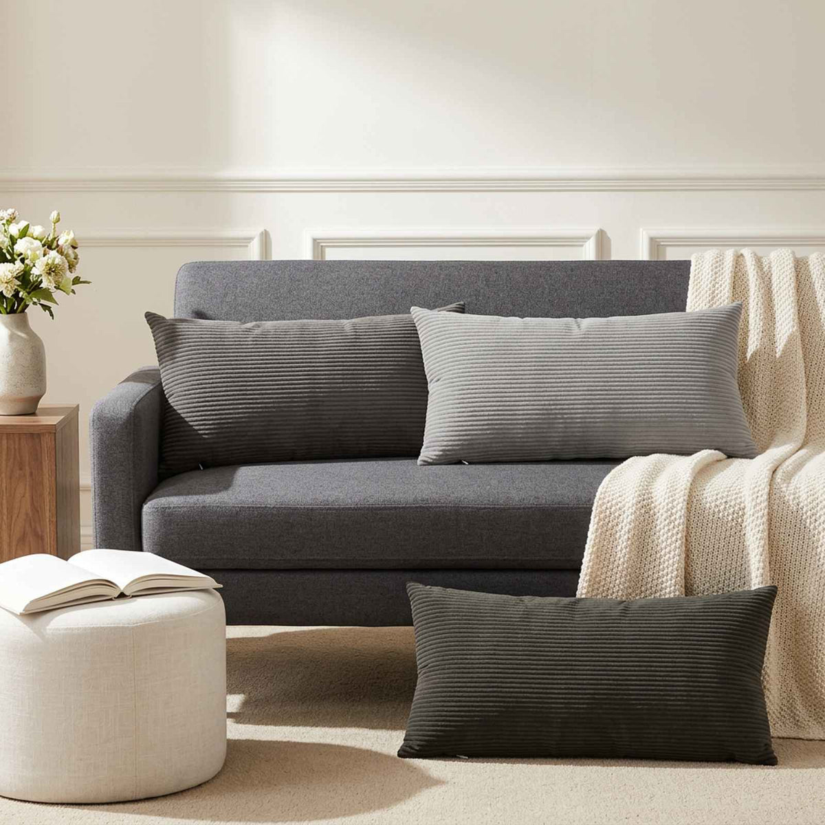 Cushion Cover 6 pcs HEERLEN Light Grey 40 x 80 cm Corduroy