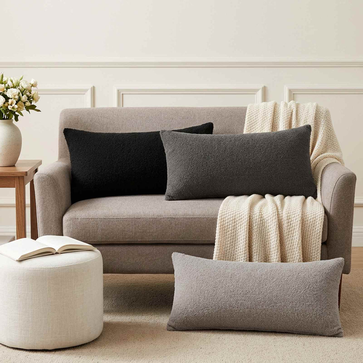 Cushion Cover 6 pcs HEERLEN Light Grey 40 x 80 cm Bouclé