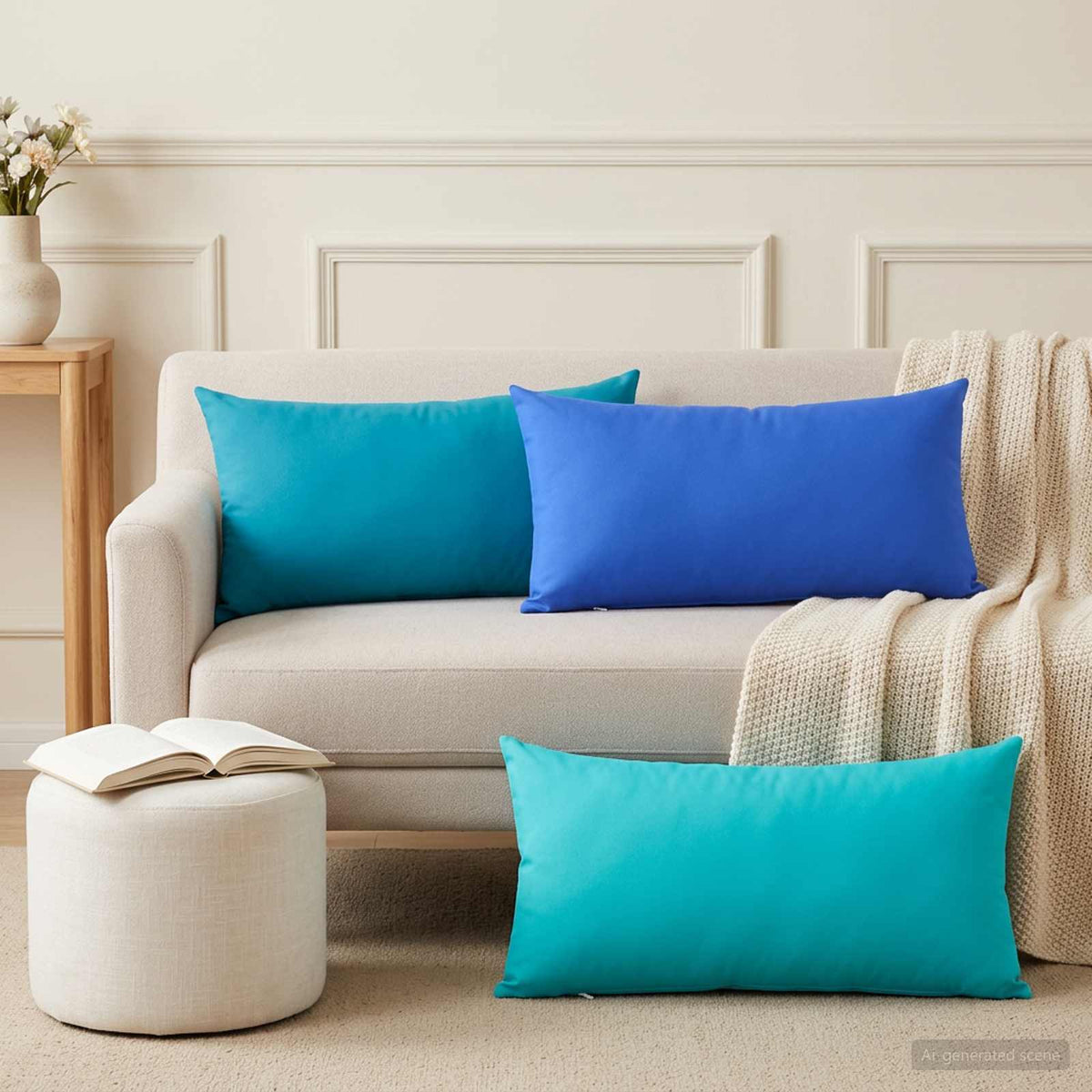 Cushion with Pillow HEERLEN 12 pcs Turquoise Polyester
