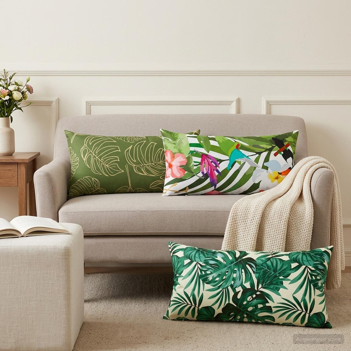 Cushion with Pillow HEERLEN 2 pcs Leaf Design Polyester