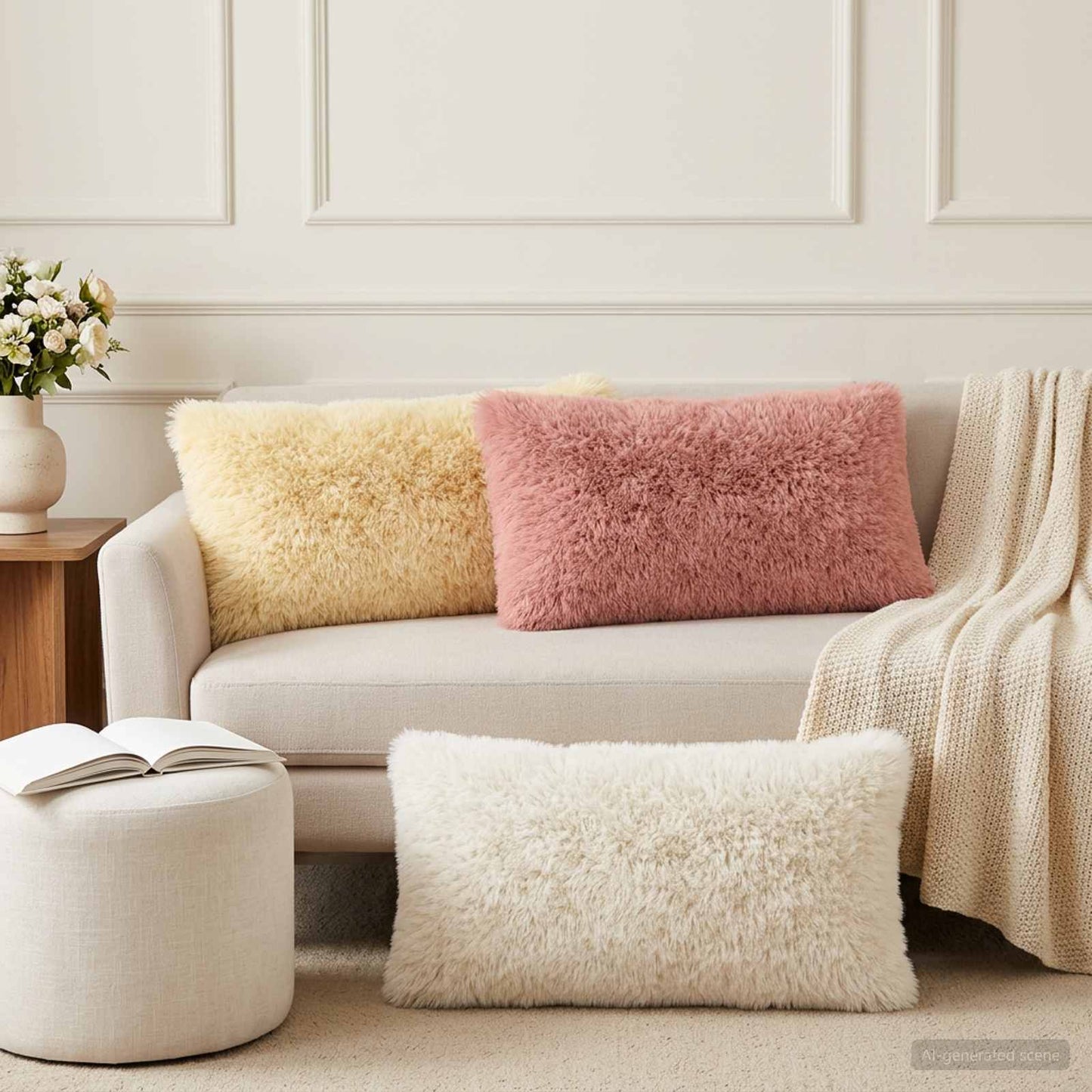 Cushion with Pillow HEERLEN 6 pcs White PV Fleece