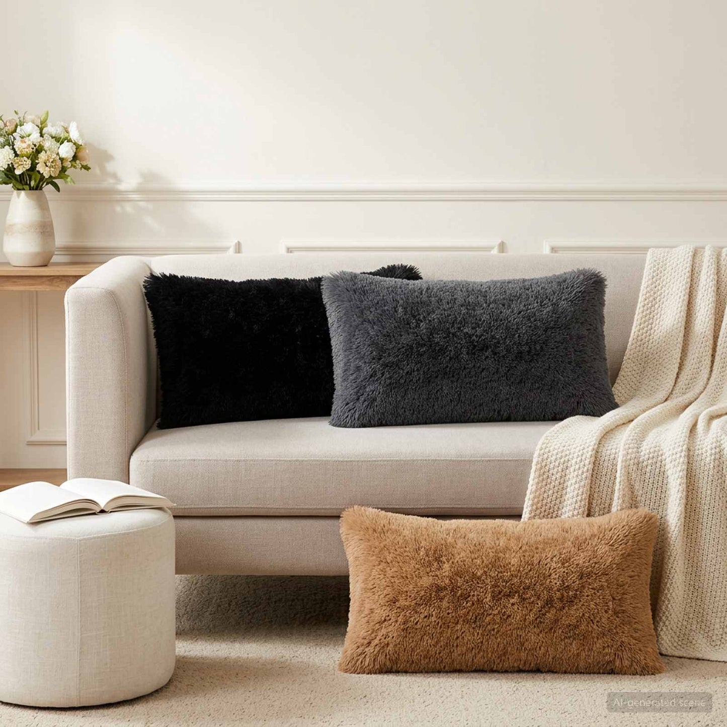 Cushion with Pillow HEERLEN 12 pcs Black PV Fleece