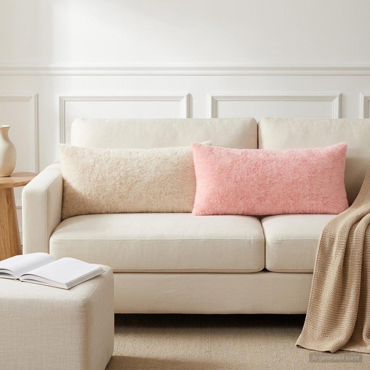 Cushion Cover 12 pcs HEERLEN White 40 x 80 cm Faux Rabbit Fur
