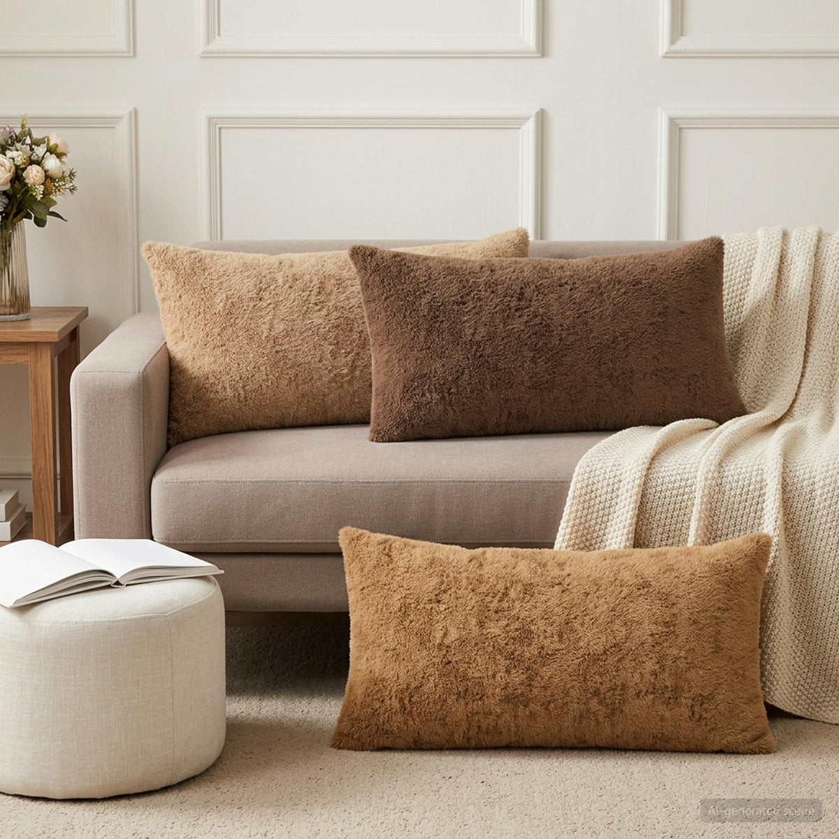 Cushion Cover 6 pcs HEERLEN Taupe 40 x 70 cm Faux Rabbit Fur