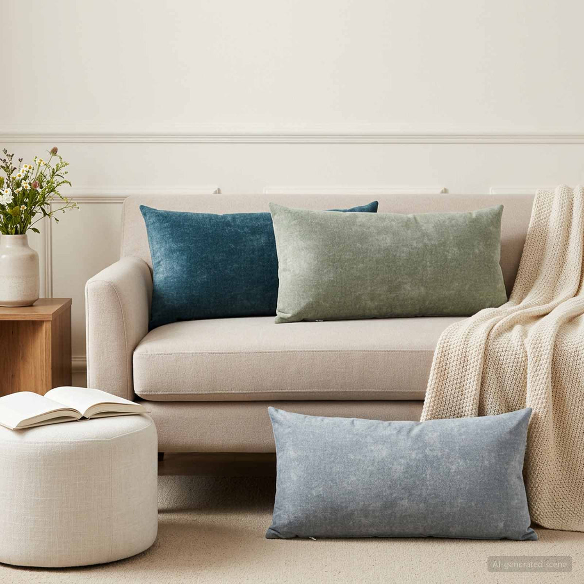 Cushion with Pillow HEERLEN 12 pcs Green Chenille Fabric