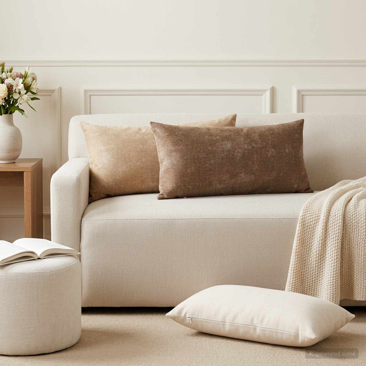 Throw Pillow 2 pcs HEERLEN Cream 40 x 80 cm Chenille Fabric