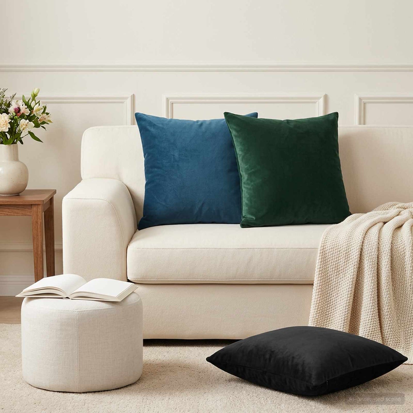 Cushion with Pillow HEERLEN 2 pcs Dark Green Velvet