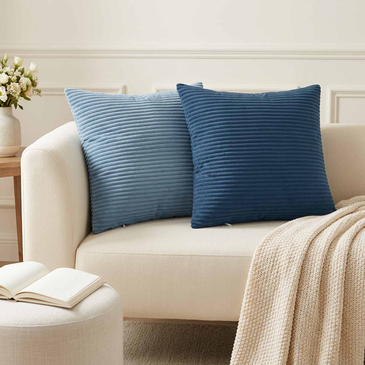 Cushion Cover 12 pcs HEERLEN Navy Blue 50 x 50 cm Corduroy
