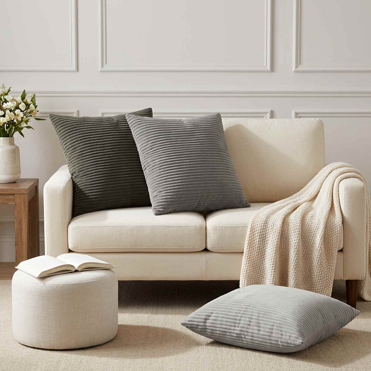 Cushion Cover 6 pcs HEERLEN Dark Grey 45 x 45 cm Corduroy