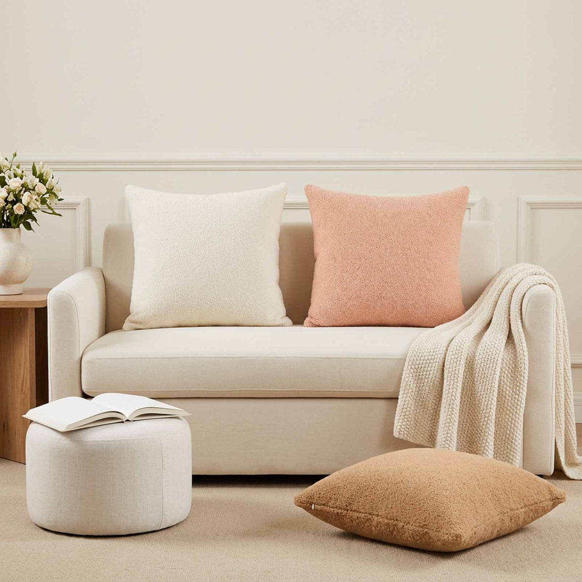 Cushion Cover 12 pcs HEERLEN Beige 50 x 50 cm Bouclé