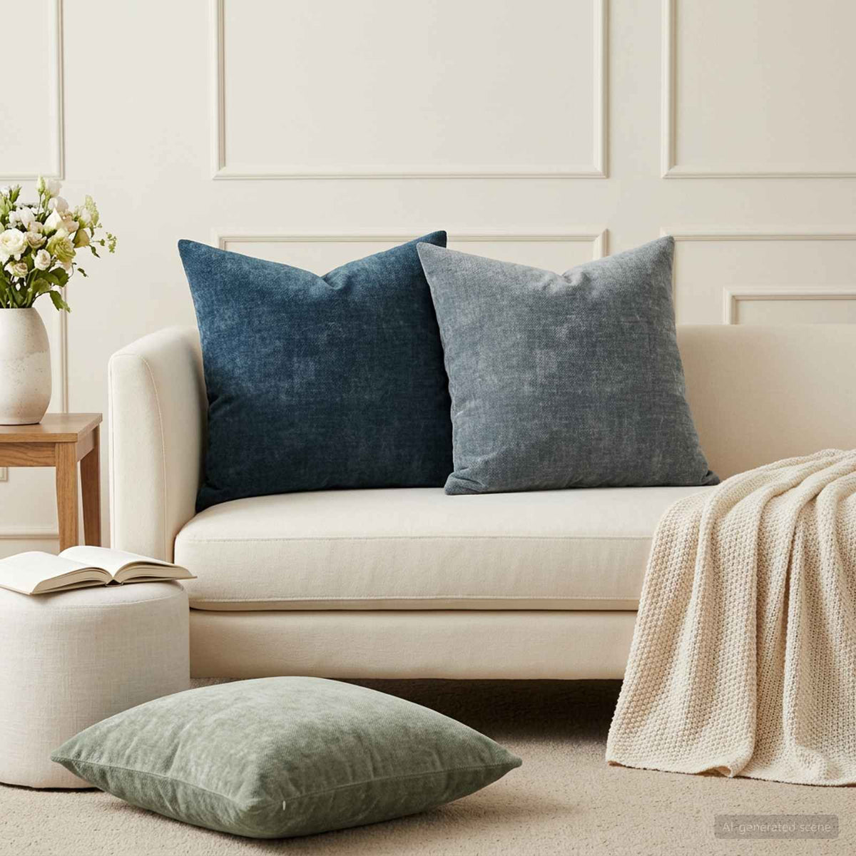 Cushion Cover 6 pcs HEERLEN Blue 50 x 50 cm Chenille Fabric
