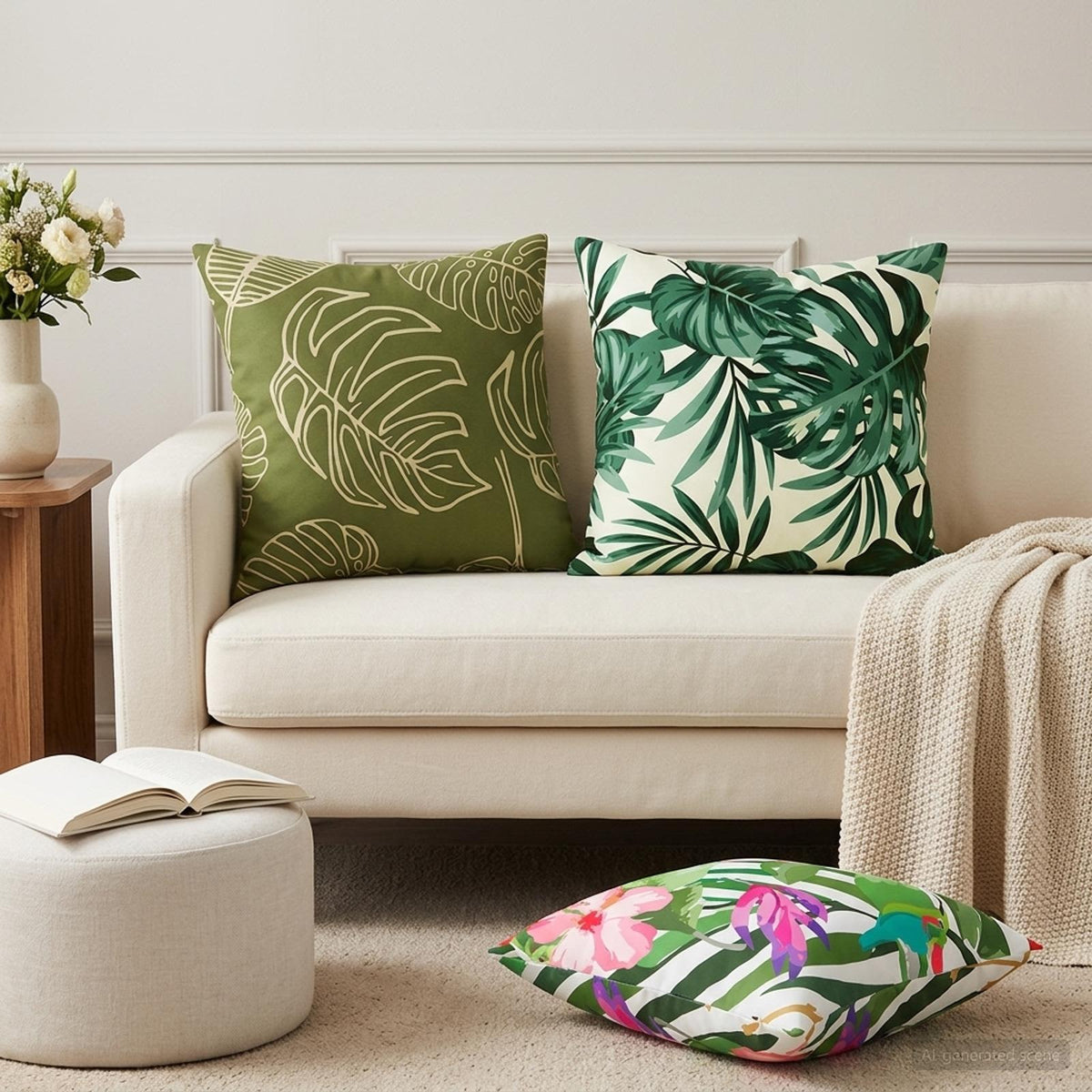 Cushion with Pillow HEERLEN 12 pcs Leaf Design Polyester