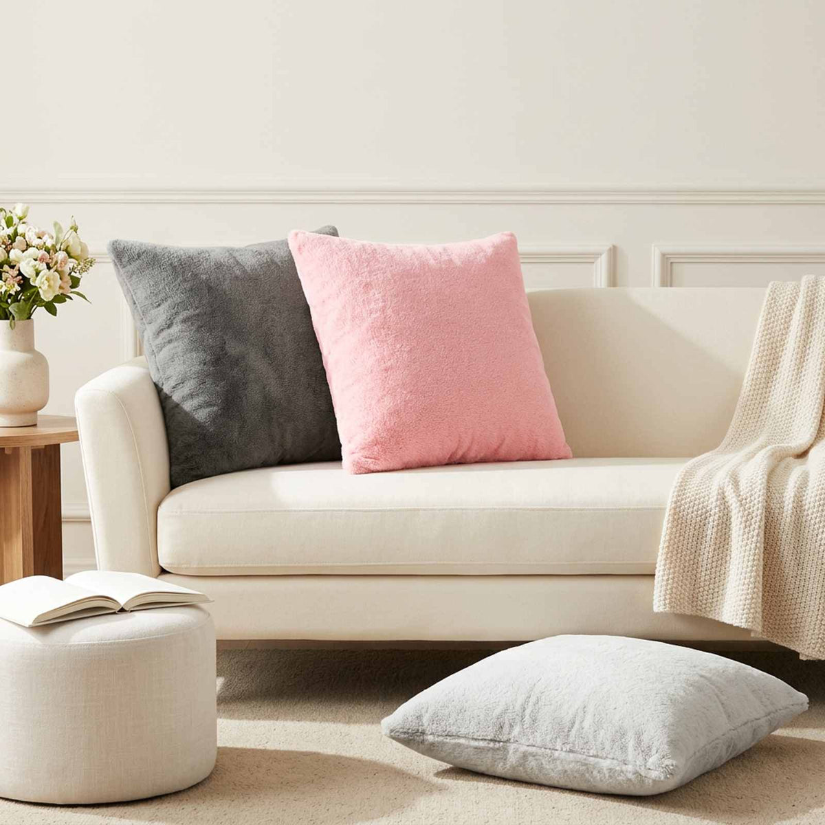Cushion Cover 6 pcs HEERLEN Light Grey 50 x 50 cm Flannel