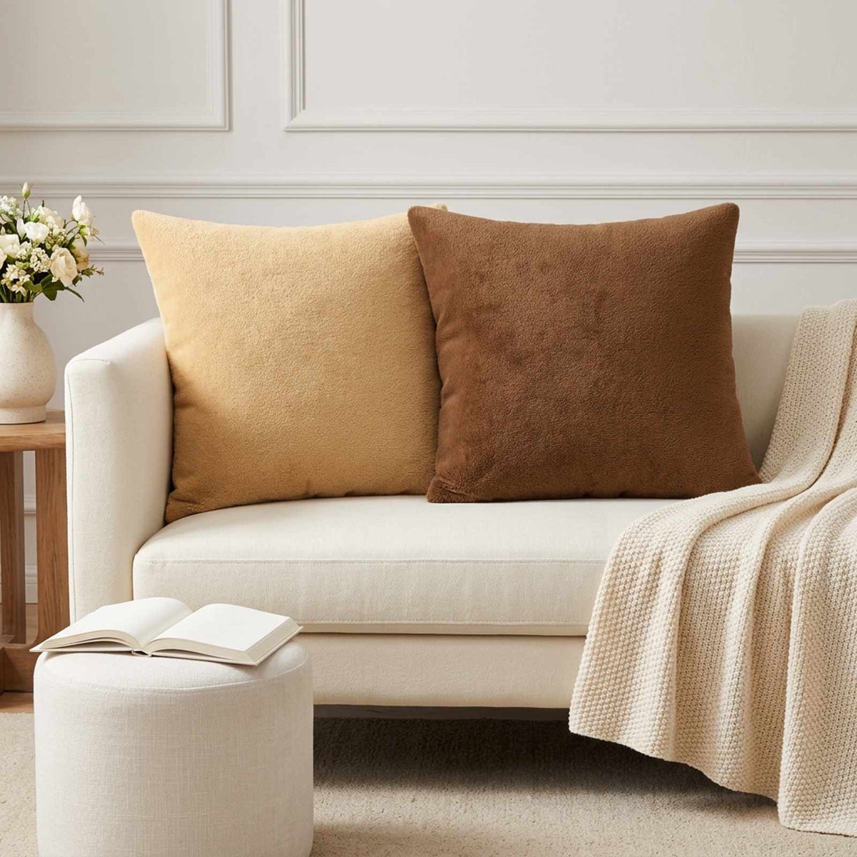 Cushion Cover 12 pcs HEERLEN Light Brown 50 x 50 cm Flannel