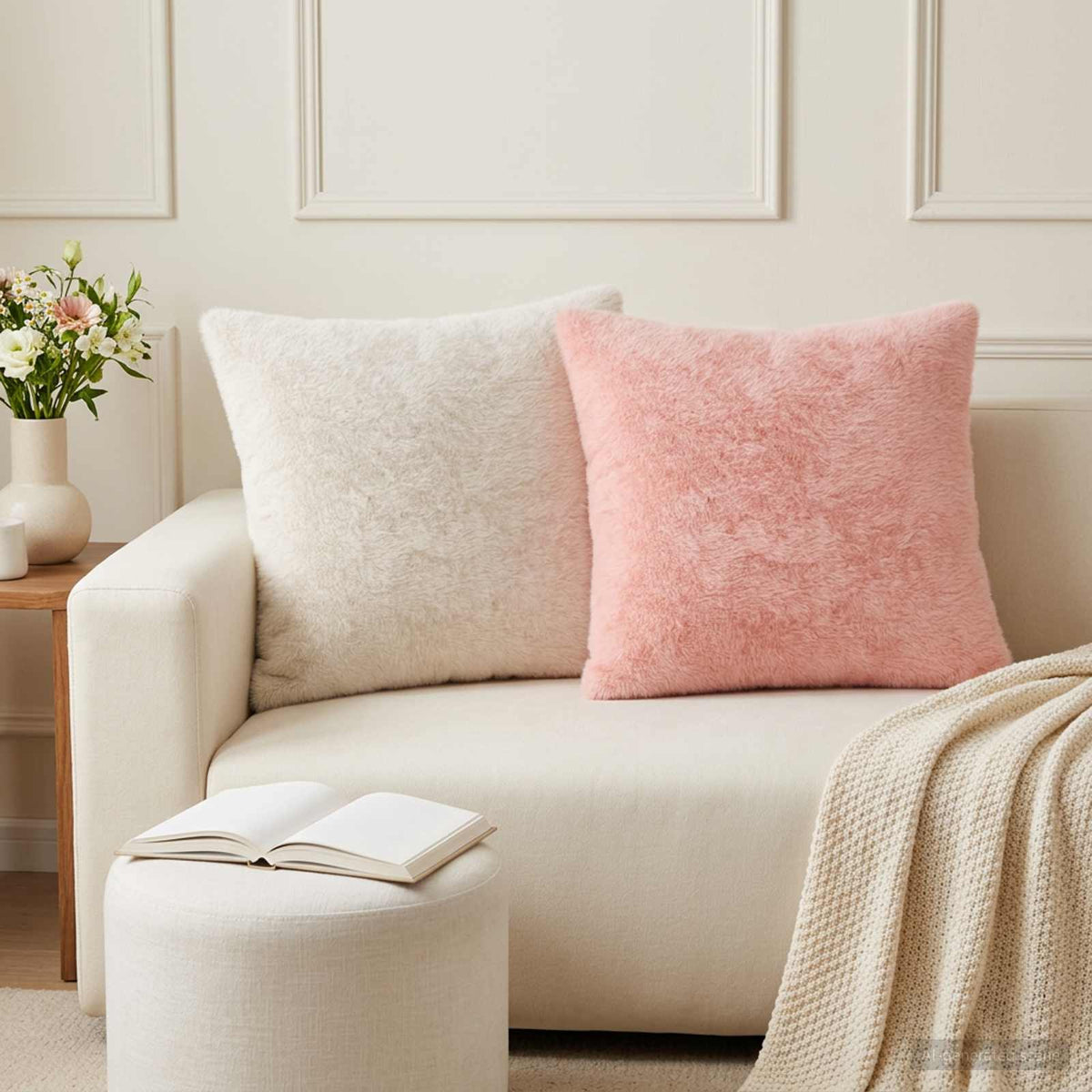 Cushion Cover 6 pcs HEERLEN White 50 x 50 cm Faux Rabbit Fur