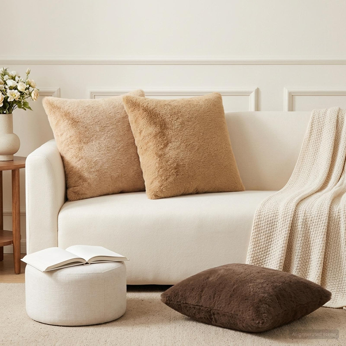 Cushion Cover 12 pcs HEERLEN Cream 45 x 45 cm Faux Rabbit Fur