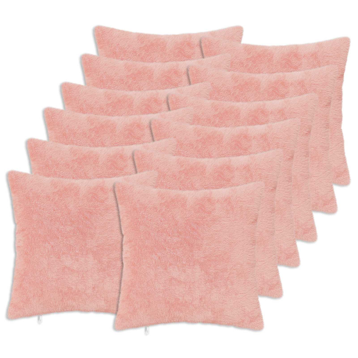 Cushion Cover 12 pcs HEERLEN Pink 45 x 45 cm Faux Rabbit Fur