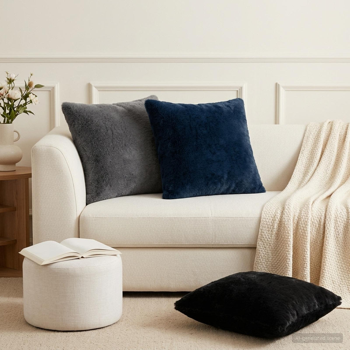 Cushion Cover 6 pcs HEERLEN Black 50 x 50 cm Faux Rabbit Fur