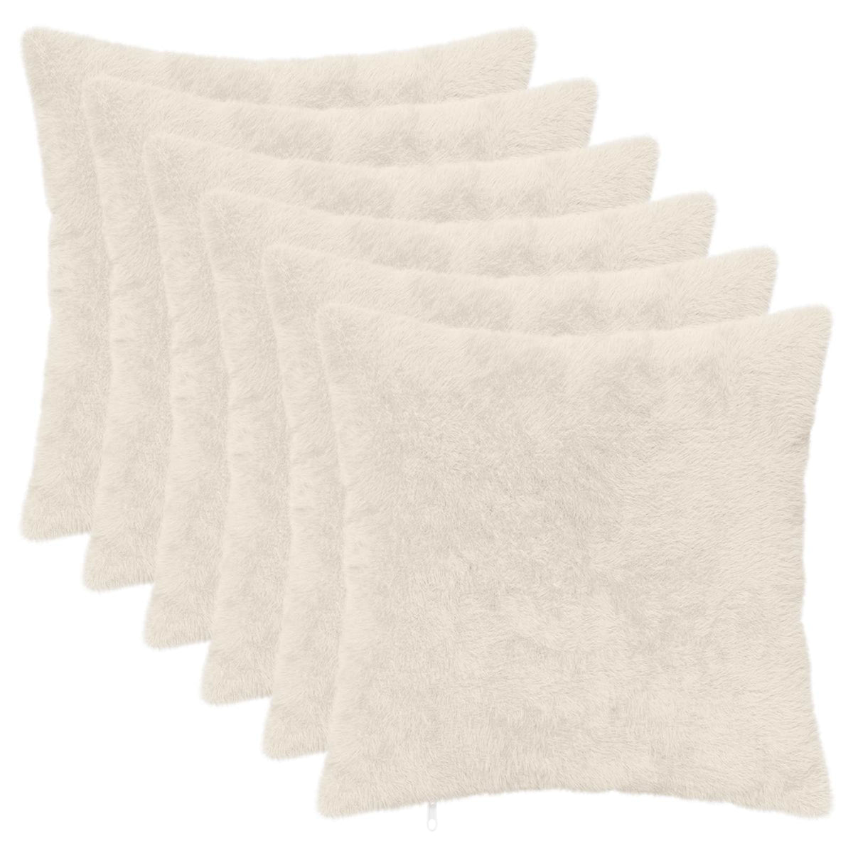 Cushion Cover 6 pcs HEERLEN White 50 x 50 cm Faux Rabbit Fur