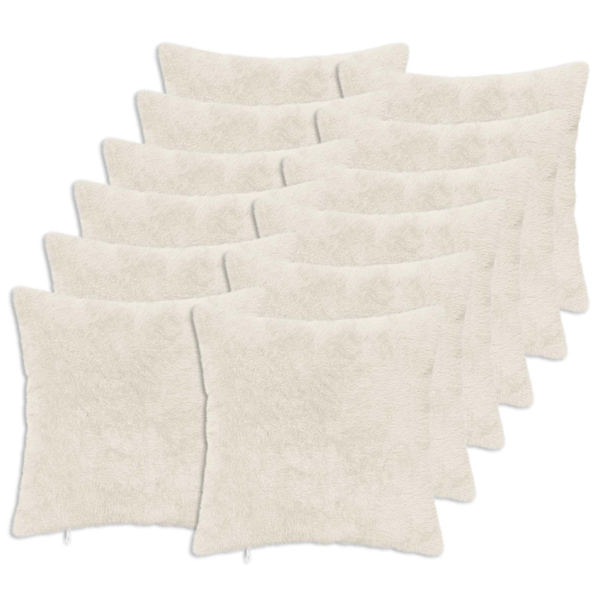 Cushion Cover 12 pcs HEERLEN White 50 x 50 cm Faux Rabbit Fur