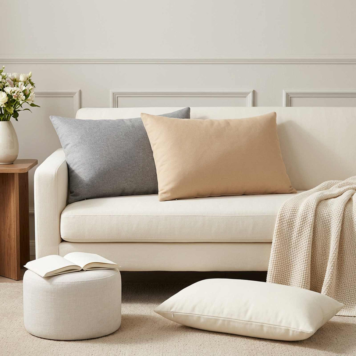 Throw Pillow 2 pcs HEERLEN Cream 50 x 75 cm Fabric
