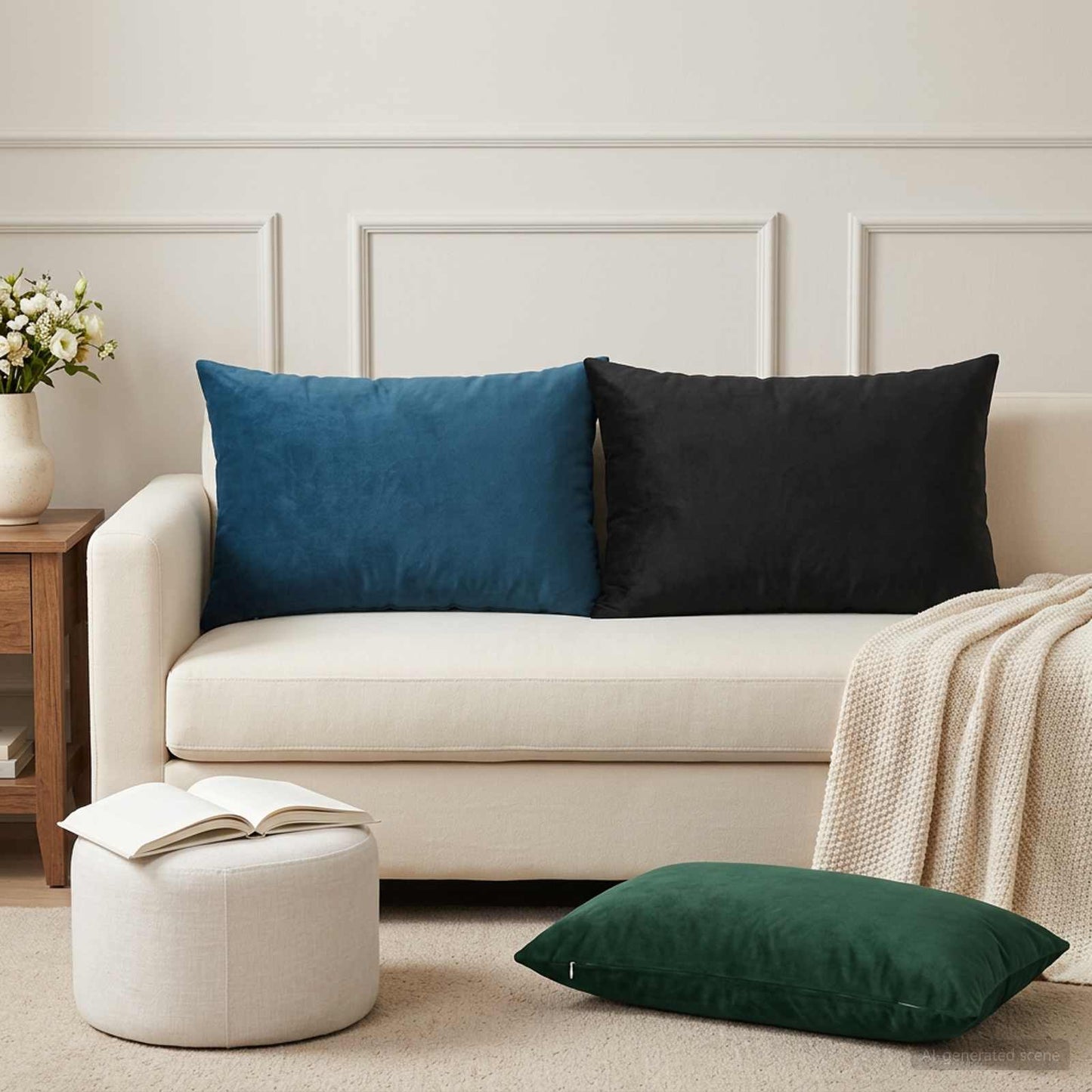 Cushion with Pillow HEERLEN 2 pcs Dark Green Velvet