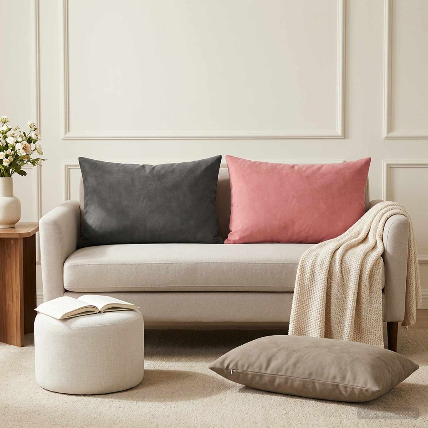 Cushion with Pillow HEERLEN 2 pcs Light Grey Velvet