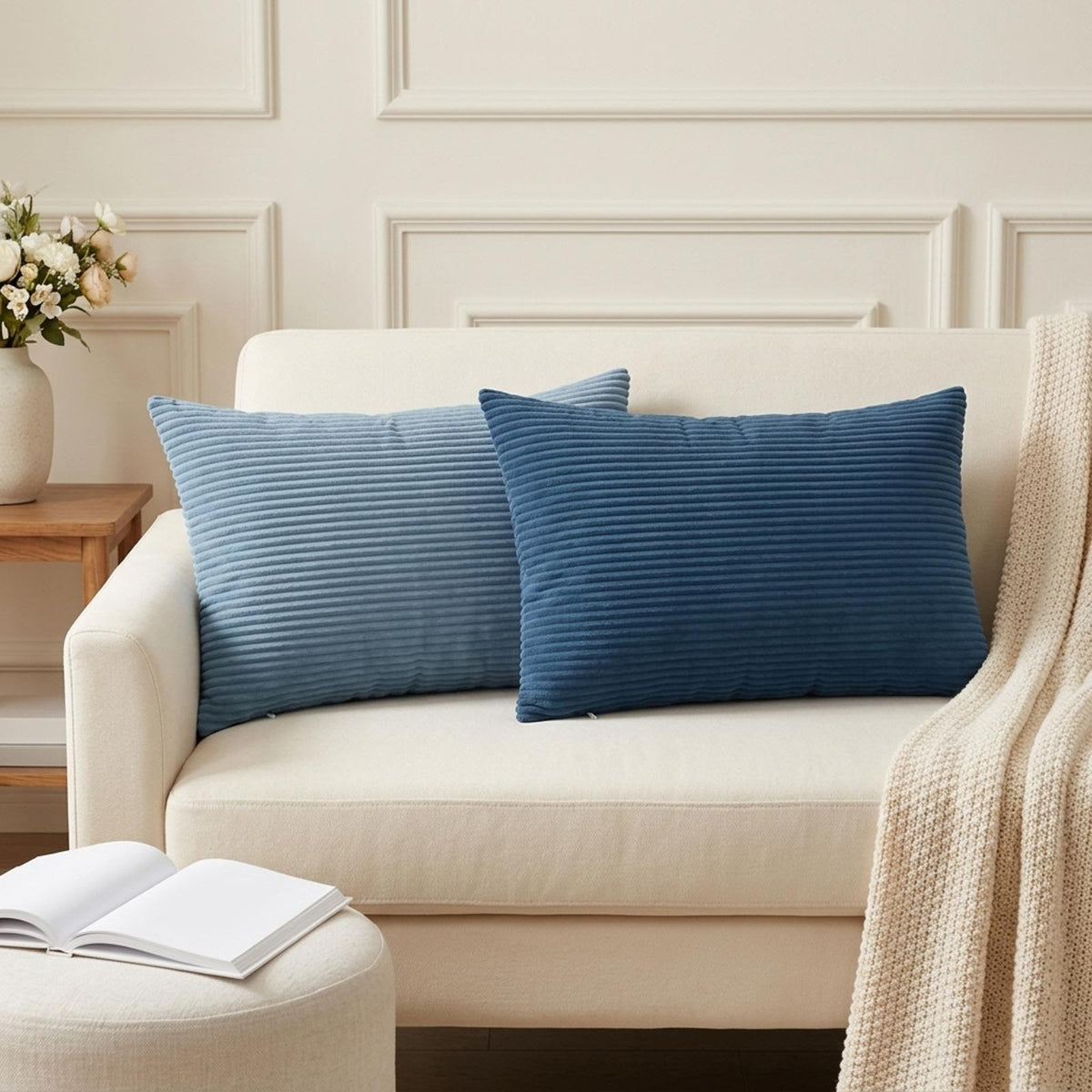 Cushion Cover 6 pcs HEERLEN Blue 50 x 75 cm Corduroy