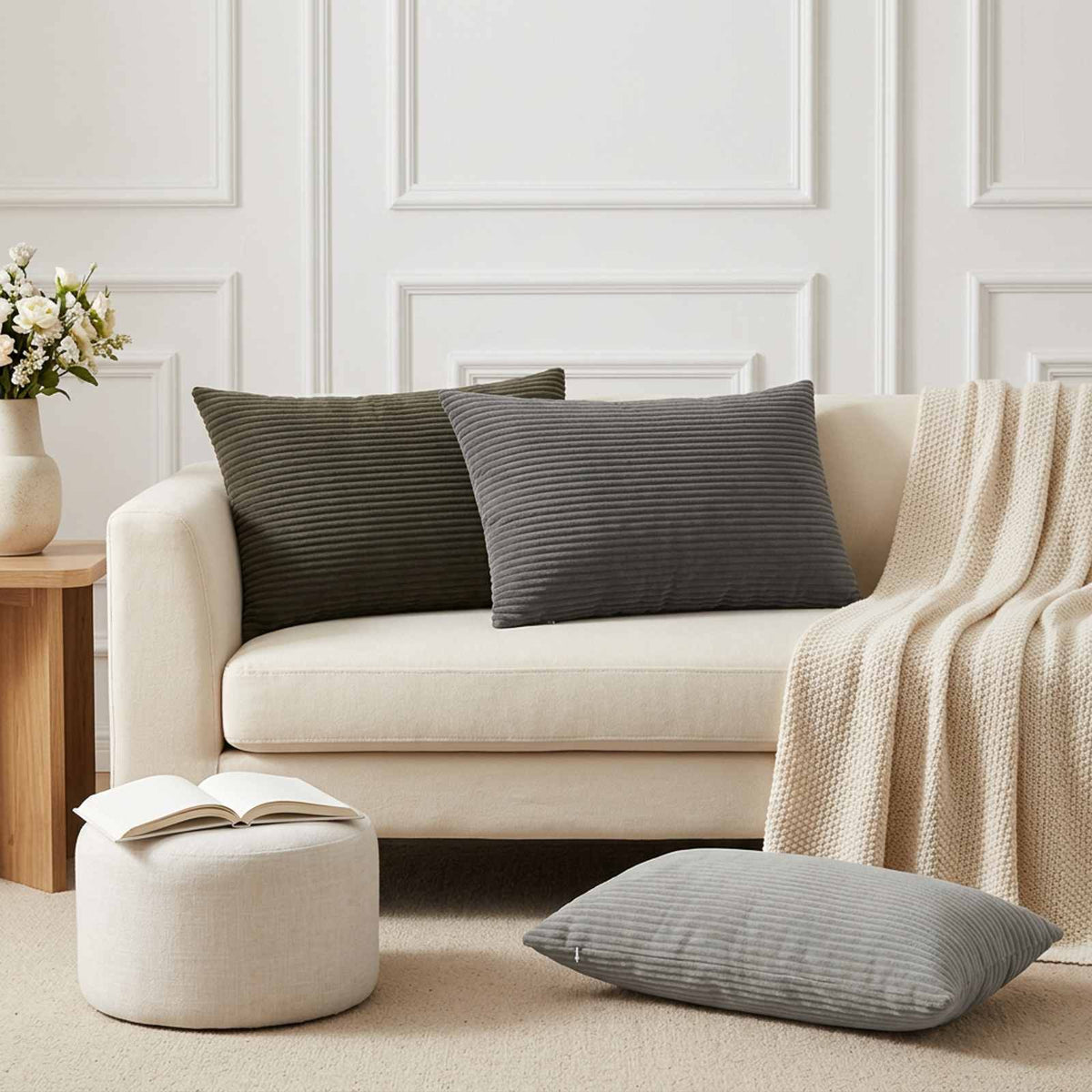 Cushion Cover 6 pcs HEERLEN Light Grey 50 x 70 cm Corduroy