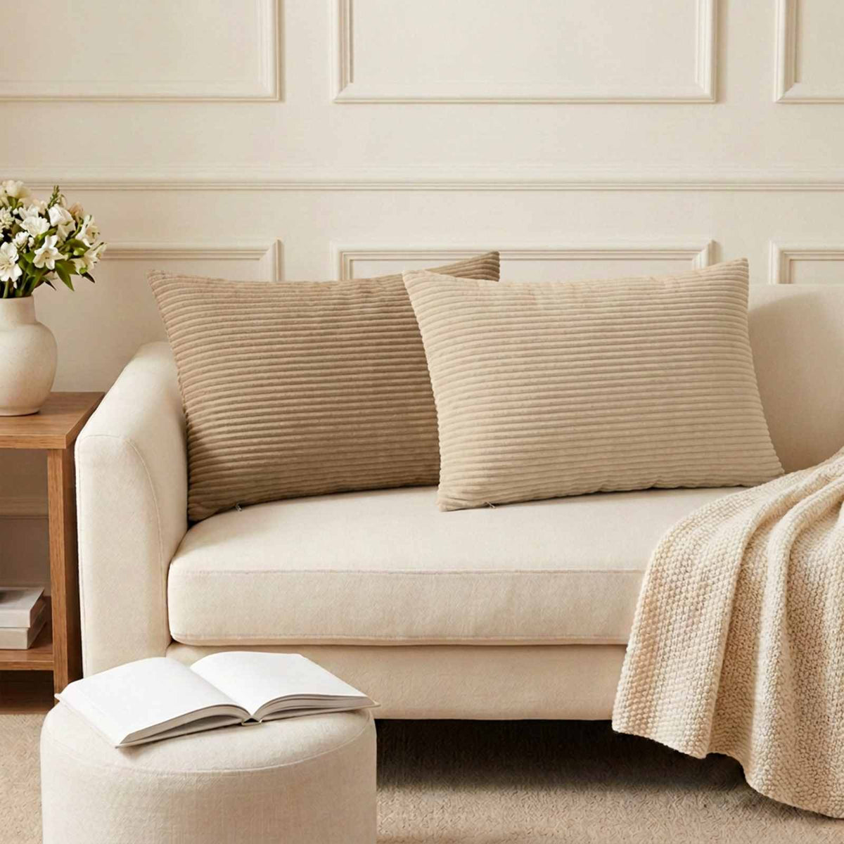Cushion Cover 2 pcs HEERLEN Taupe 50 x 75 cm Corduroy
