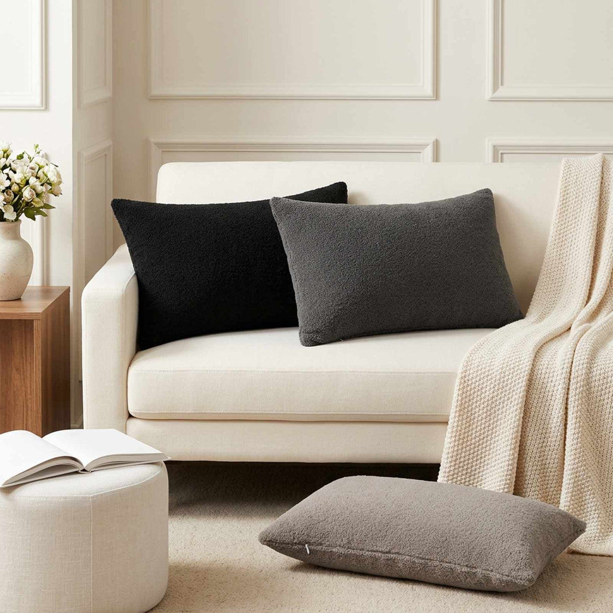 Cushion Cover 2 pcs HEERLEN Dark Grey 50 x 80 cm Bouclé