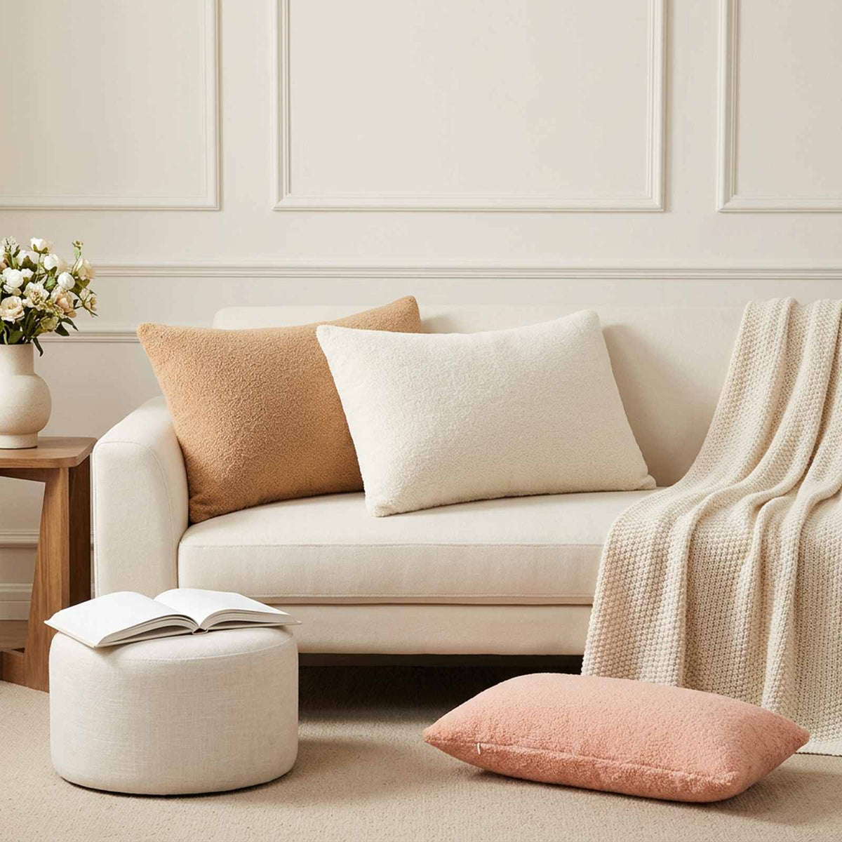 Cushion Cover 6 pcs HEERLEN Cream 50 x 80 cm Bouclé